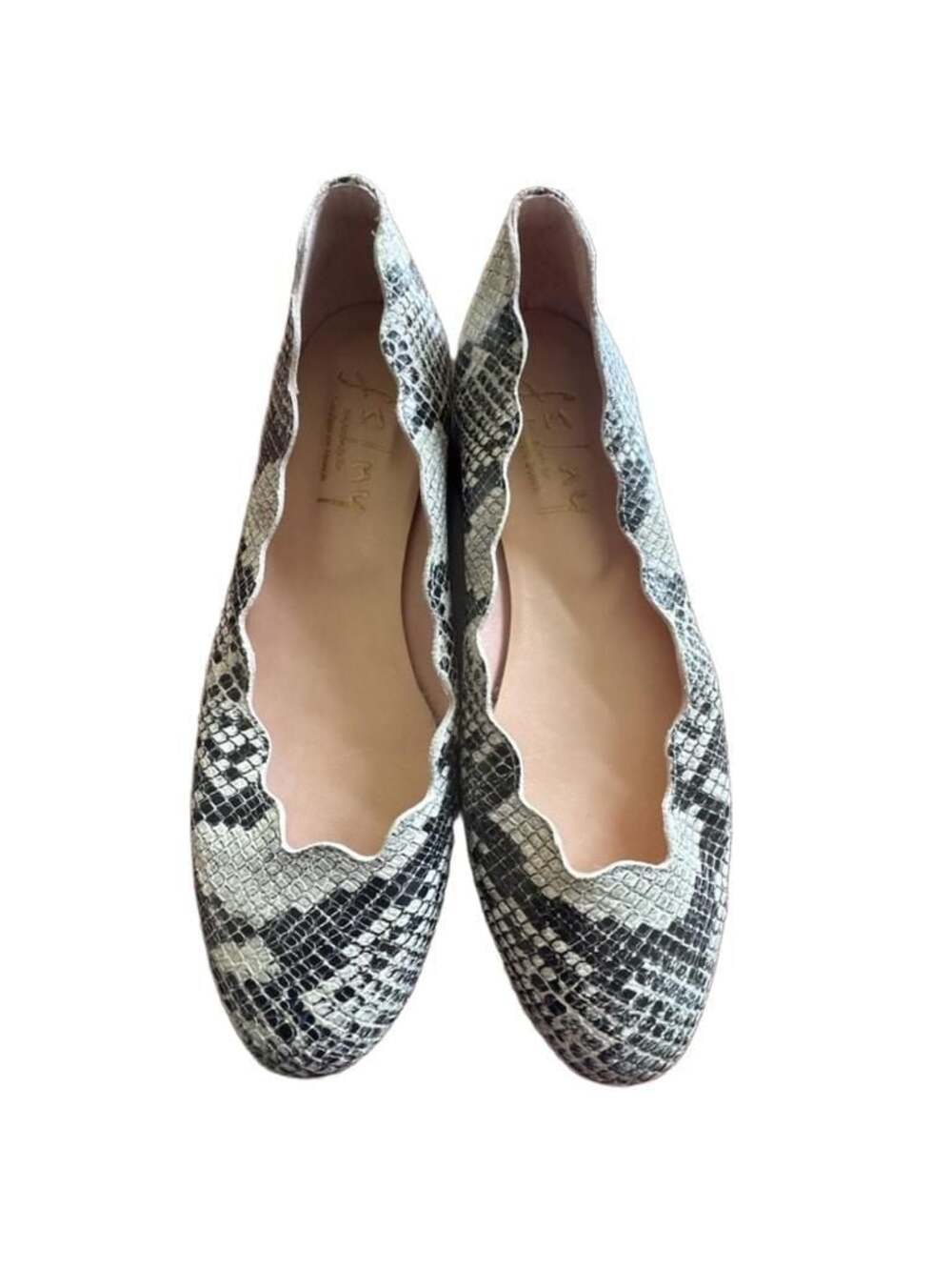 fs/ny Scalloped Snake Print Leather Ballet Flats